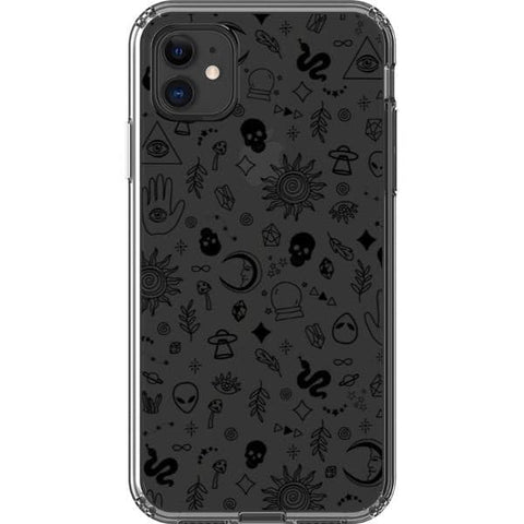 iPhone 11 Black Esoteric Mystic Doodles Clear Phone Case - The Urban Flair