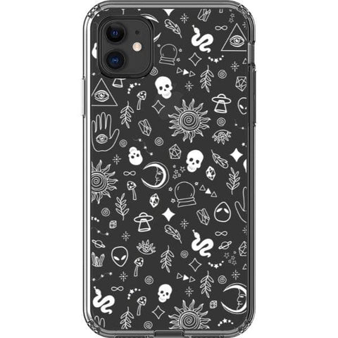iPhone 11 White Esoteric Mystic Doodles Clear Phone Case - The Urban Flair