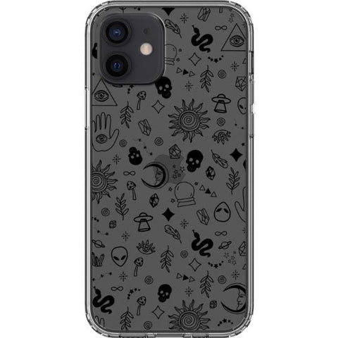 iPhone 12 Black Esoteric Mystic Doodles Clear Phone Case - The Urban Flair