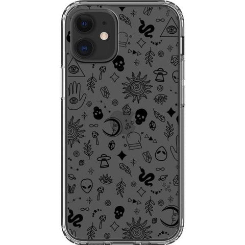 iPhone 12 Mini Black Esoteric Mystic Doodles Clear Phone Case - The Urban Flair