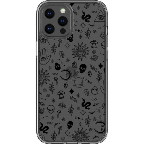 iPhone 12 Pro Max Black Esoteric Mystic Doodles Clear Phone Case - The Urban Flair