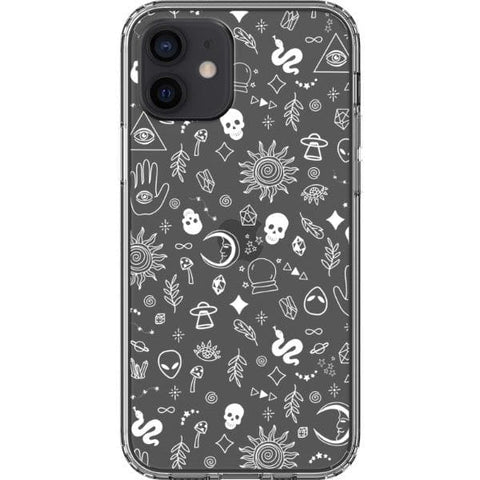 iPhone 12 White Esoteric Mystic Doodles Clear Phone Case - The Urban Flair
