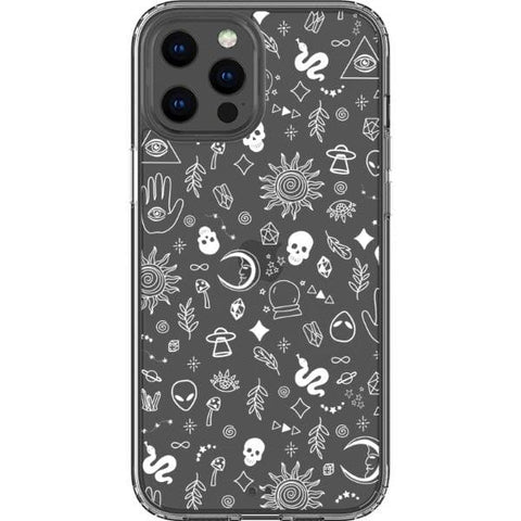 iPhone 13 Pro Max White Esoteric Mystic Doodles Clear Phone Case - The Urban Flair