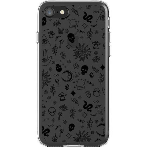 iPhone 7/8/SE 2020 Black Esoteric Mystic Doodles Clear Phone Case - The Urban Flair