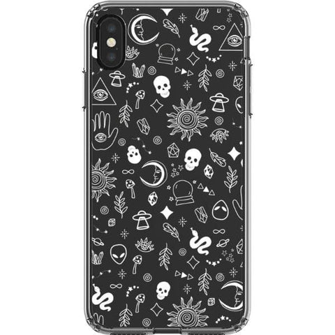 iPhone XS Max White Esoteric Mystic Doodles Clear Phone Case - The Urban Flair