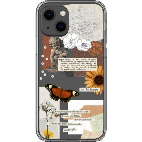 iPhone 13 Mini Just Be Happy Aesthetic Collage Clear Phone Case - The Urban Flair