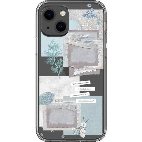 iPhone 13 Mini Light Blue Winter Ephemera Collage Clear Phone Case - The Urban Flair