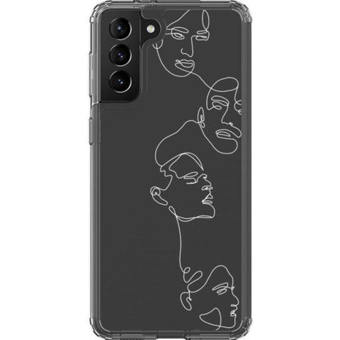 Minimal Line Art Faces Clear Phone Case Galaxy S21 Plus White exclusively offered by The Urban Flair