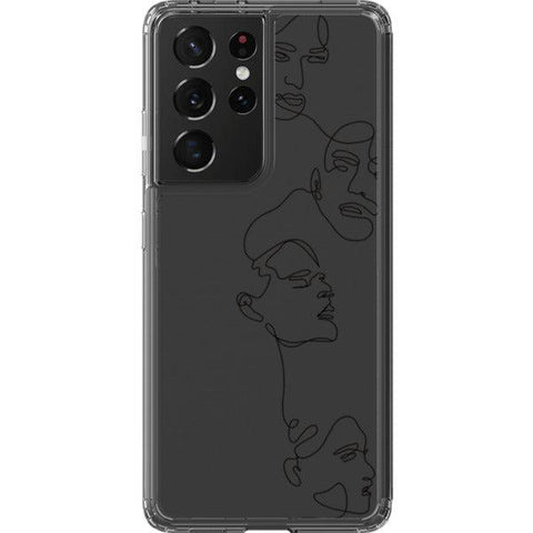Minimal Line Art Faces Clear Phone Case Galaxy S21 Ultra Black exclusively offered by The Urban Flair