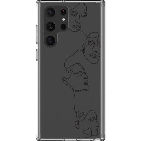 Minimal Line Art Faces Clear Phone Case Galaxy S22 Ultra Black exclusively offered by The Urban Flair