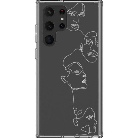 Minimal Line Art Faces Clear Phone Case Galaxy S22 Ultra White exclusively offered by The Urban Flair