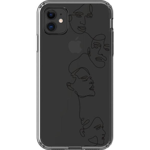 Minimal Line Art Faces Clear Phone Case iPhone 11 Black exclusively offered by The Urban Flair
