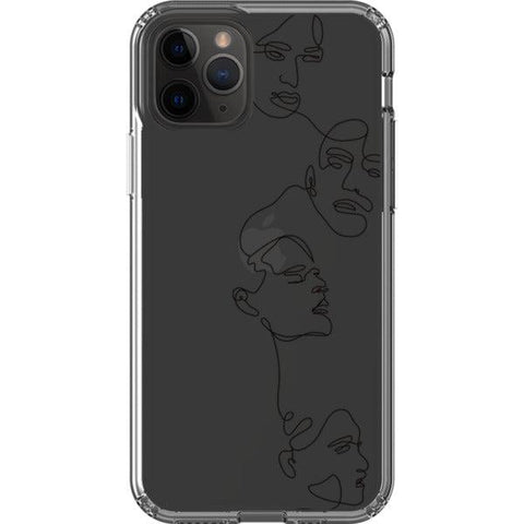 Minimal Line Art Faces Clear Phone Case iPhone 11 Pro Black exclusively offered by The Urban Flair