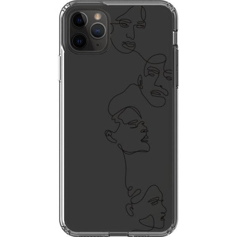 Minimal Line Art Faces Clear Phone Case iPhone 11 Pro Max Black exclusively offered by The Urban Flair