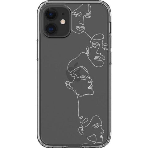 Minimal Line Art Faces Clear Phone Case iPhone 12 Mini White exclusively offered by The Urban Flair