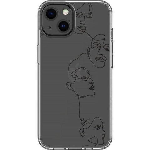 Minimal Line Art Faces Clear Phone Case iPhone 13 Black exclusively offered by The Urban Flair