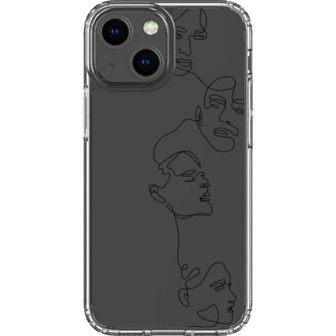 Minimal Line Art Faces Clear Phone Case iPhone 13 Mini Black exclusively offered by The Urban Flair