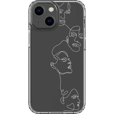 Minimal Line Art Faces Clear Phone Case iPhone 13 Mini White exclusively offered by The Urban Flair