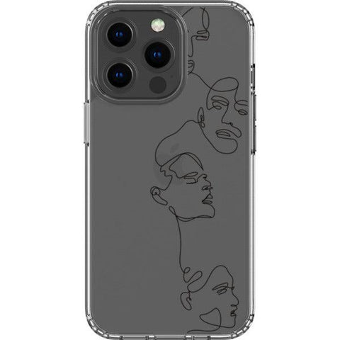Minimal Line Art Faces Clear Phone Case iPhone 13 Pro Black exclusively offered by The Urban Flair