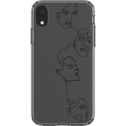 Minimal Line Art Faces Clear Phone Case iPhone XR Black exclusively offered by The Urban Flair