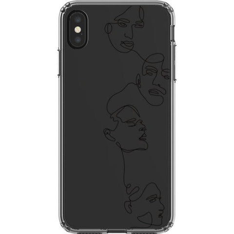Minimal Line Art Faces Clear Phone Case iPhone XS Max Black exclusively offered by The Urban Flair
