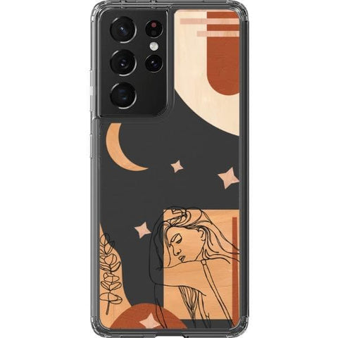 Modern Moon Line Art Collage Clear Phone Case for your Galaxy S21 Ultra exclusively at The Urban Flair