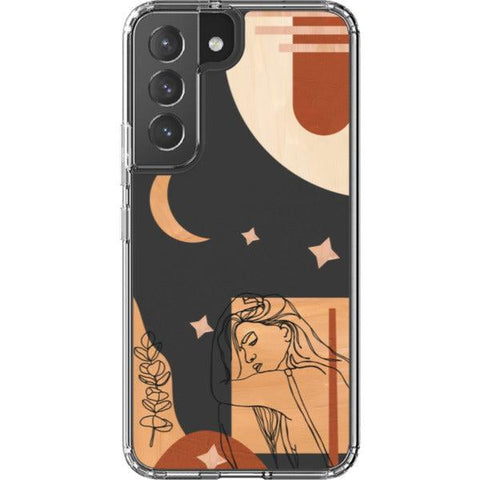 Modern Moon Line Art Collage Clear Phone Case for your Galaxy S22 exclusively at The Urban Flair