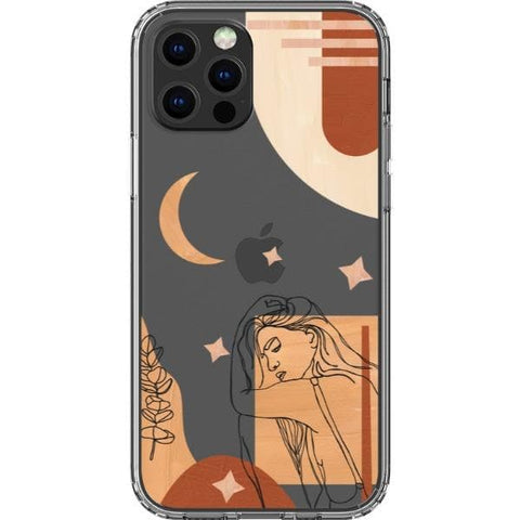 Modern Moon Line Art Collage Clear Phone Case for your iPhone 12 Pro exclusively at The Urban Flair