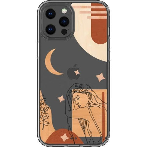 Modern Moon Line Art Collage Clear Phone Case for your iPhone 12 Pro Max exclusively at The Urban Flair