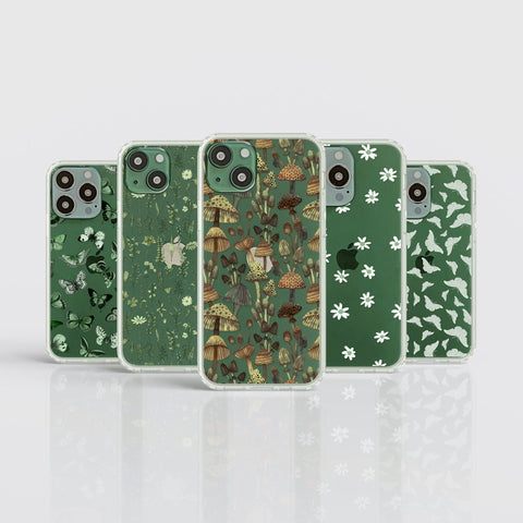 Best Phone Cases For New Alpine Green iPhone 13 Pro and 13 Pro Max, Clear Covers With Aesthetic Designs: Nature Butterflies and Mushrooms