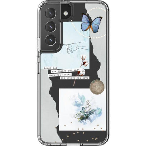 Pale Blue Butterfly Scraps Clear Phone Case Galaxy S22 exclusively offered by The Urban Flair