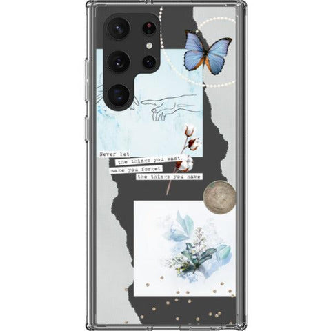 Pale Blue Butterfly Scraps Clear Phone Case Galaxy S22 Ultra exclusively offered by The Urban Flair