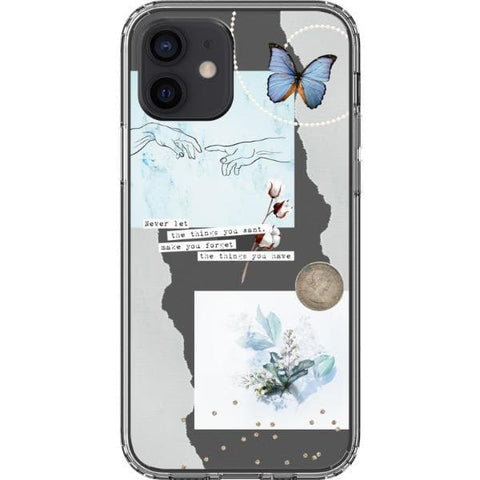 iPhone 12 Pale Blue Butterfly Scraps Clear Phone Case - The Urban Flair