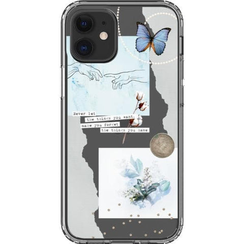 iPhone 12 Mini Pale Blue Butterfly Scraps Clear Phone Case - The Urban Flair