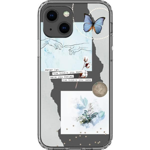 iPhone 13 Pale Blue Butterfly Scraps Clear Phone Case - The Urban Flair
