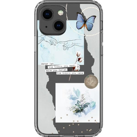 iPhone 13 Mini Pale Blue Butterfly Scraps Clear Phone Case - The Urban Flair