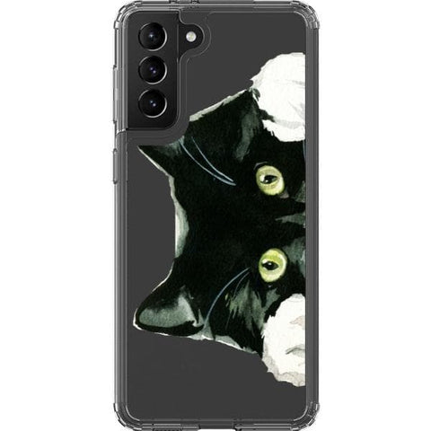 Galaxy S21 Peeking Black Cat Clear Phone Case - The Urban Flair