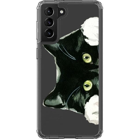 Galaxy S21 Plus Peeking Black Cat Clear Phone Case - The Urban Flair
