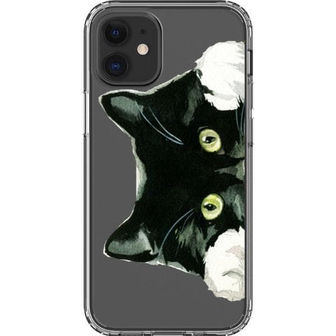 iPhone 12 Mini Peeking Black Cat Clear Phone Case - The Urban Flair