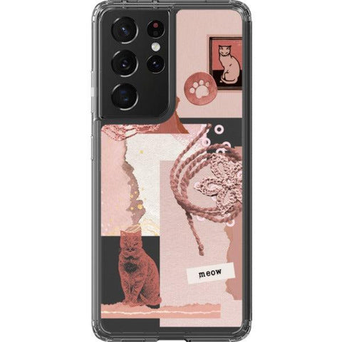 Pink Cat Collage Clear Phone Case Galaxy S21 Ultra exclusively offered by The Urban Flair