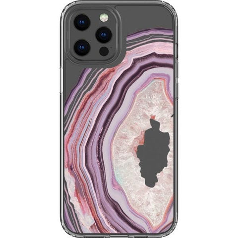 iPhone 13 Pro Max Pink Lilac Agate Geode Slice Clear Phone Case - The Urban Flair