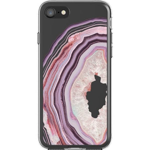 iPhone 7/8/SE 2020 Pink Lilac Agate Geode Slice Clear Phone Case - The Urban Flair