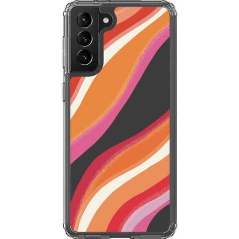 Pink Orange Abstract Lines Clear Phone Case Galaxy S21 Plus exclusively offered by The Urban Flair