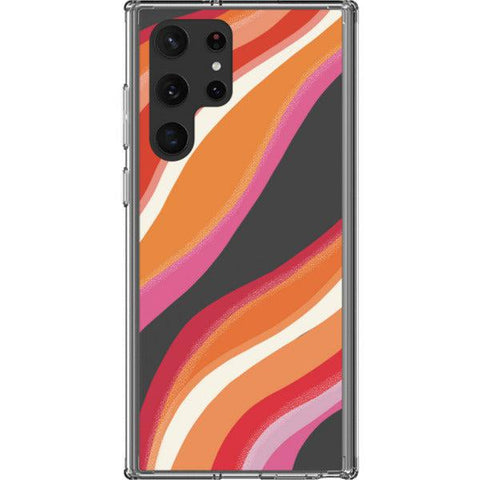 Pink Orange Abstract Lines Clear Phone Case Galaxy S22 Ultra exclusively offered by The Urban Flair