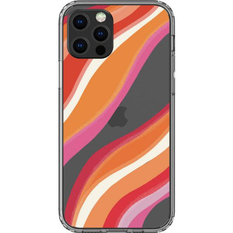Pink Orange Abstract Lines Clear Phone Case iPhone 12 Pro exclusively offered by The Urban Flair