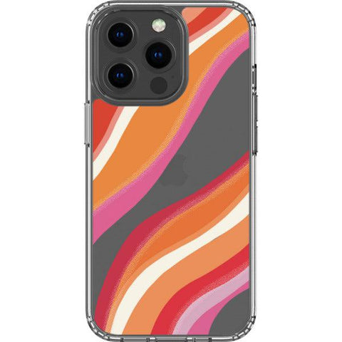 Pink Orange Abstract Lines Clear Phone Case iPhone 13 Pro exclusively offered by The Urban Flair