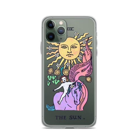 Psychedelic Aesthetic Tarot Card Clear Phone Case by The Urban Flair (Trippy Psychedelic Aesthetic Tarot Card Clear Phone Case For iPhone 11 Pro Max 7 8 Plus SE 2020 XR XS The Urban Flair Star Moon Sun Fool iPhone 11 Pro The Sun Exclusively at The Urban Flair)