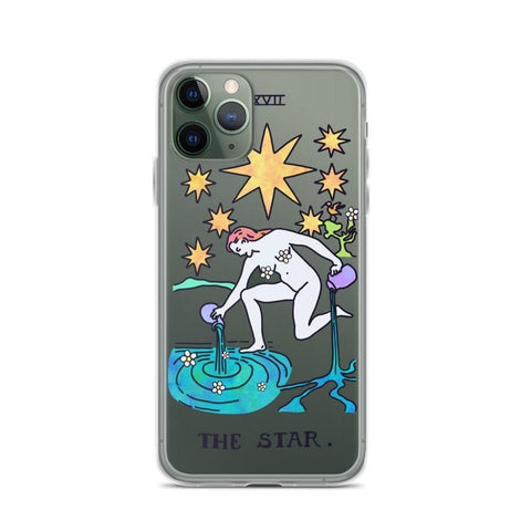 Psychedelic Aesthetic Tarot Card Clear Phone Case by The Urban Flair (Trippy Psychedelic Aesthetic Tarot Card Clear Phone Case For iPhone 11 Pro Max 7 8 Plus SE 2020 XR XS The Urban Flair Star Moon Sun Fool iPhone 11 Pro The Star Exclusively at The Urban Flair)