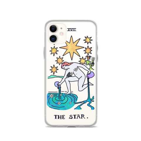 Psychedelic Aesthetic Tarot Card Clear Phone Case by The Urban Flair (Trippy Psychedelic Aesthetic Tarot Card Clear Phone Case For iPhone 11 Pro Max 7 8 Plus SE 2020 XR XS The Urban Flair Star Moon Sun Fool iPhone 11 The Star Exclusively at The Urban Flair)