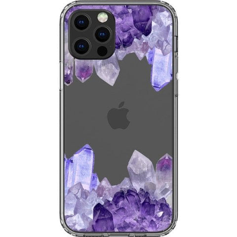 iPhone 12 Pro Purple Crystal Cluster Clear Phone Case - The Urban Flair